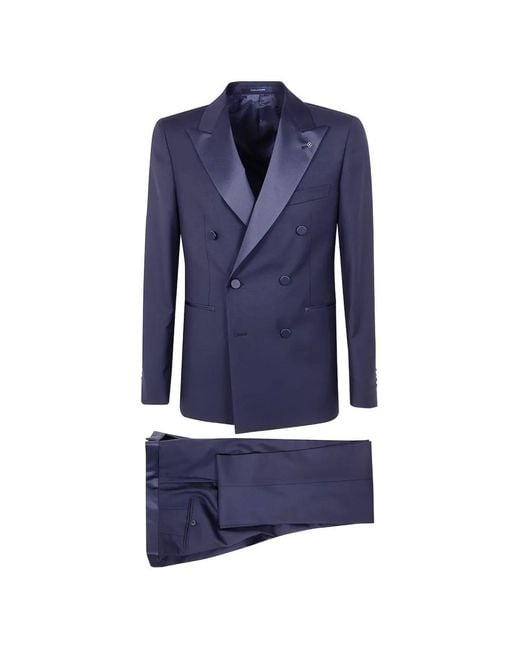 Tagliatore Blue Double-Breasted Peak-Lapel Suit for men