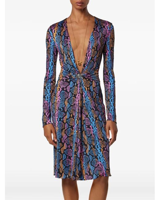 Versace Blue Python-Print Midi Dress