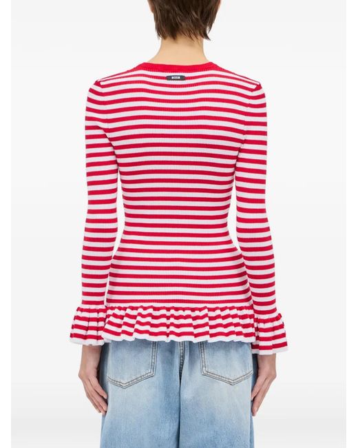 MSGM Red Striped Ruffled Knitwear