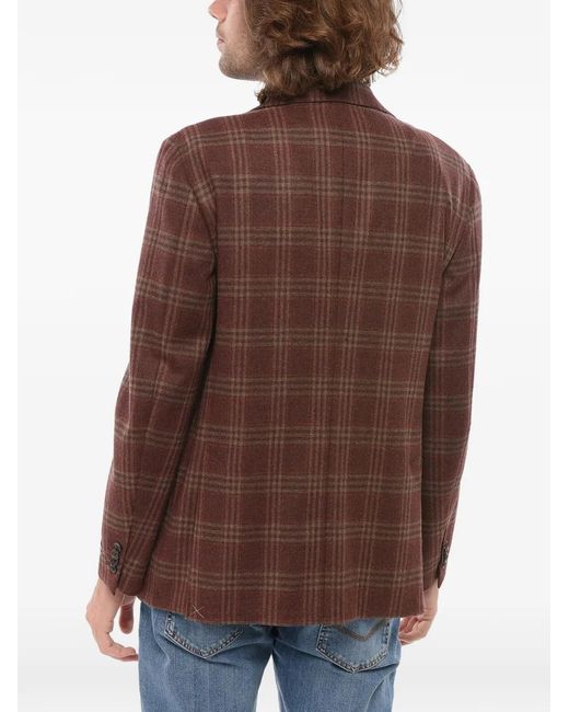 Corneliani Brown Checked-Pattern Single-Breasted Blazer for men
