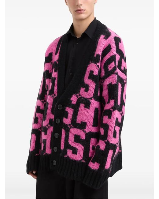 Gcds Pink Monogram-Pattern Cardigan