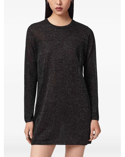 AllSaints Black Logo-Print Metallic-Effect Dress