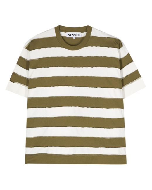 Sunnei Green Exposed-seam Striped T-shirt