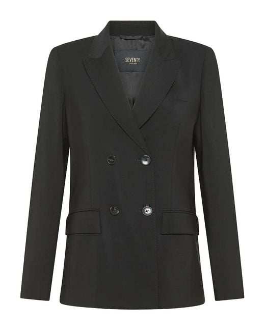 Seventy Black Double-Breasted Three-Quarter Sleeve Jacket