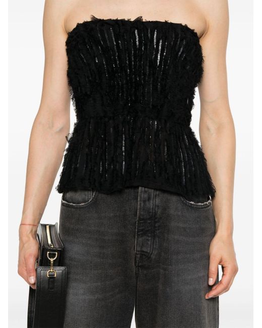Elisabetta Franchi Black Sequin-embellished Fringed Strapless Top