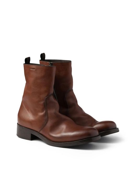 Prada Brown Leather Zipper Boots for men