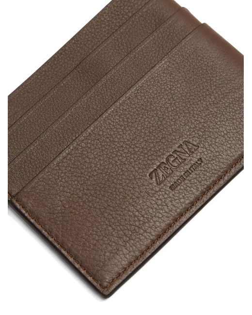 Zegna Brown Leather Card Holder for men
