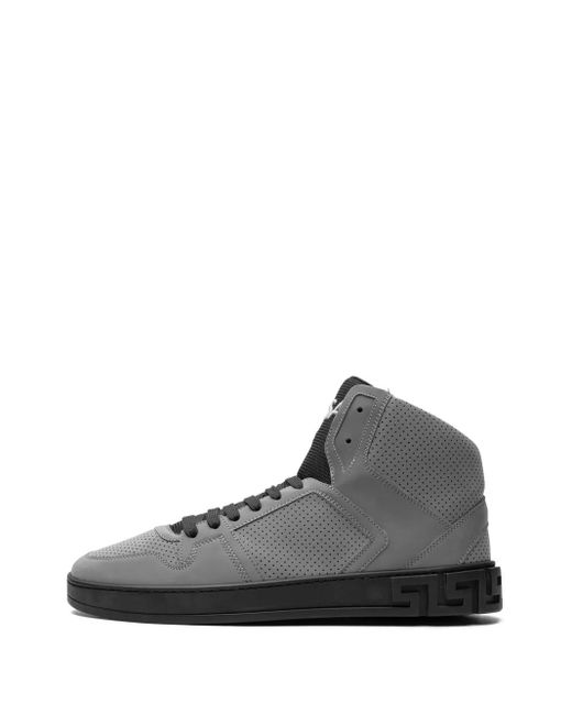 Versace Black Greca-Embossed High-Top Sneakers for men