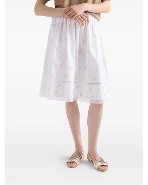 Prada White Embroidered Poplin Skirt