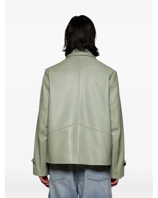 Bode Green Button-Fastening Leather Jacket for men