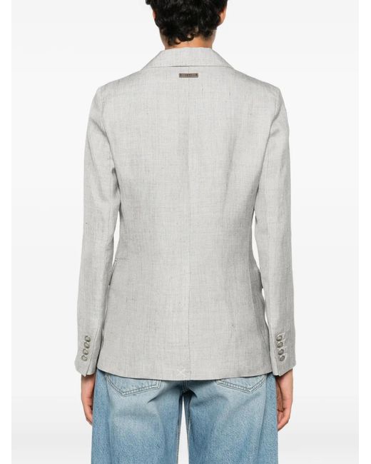 Peserico White Double-Breasted Long-Sleeve Linen Blazer