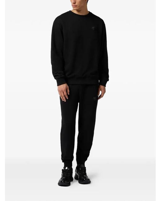 Philipp Plein Black Fleece Patch Sweatshirt for men