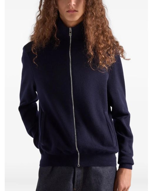 Prada Blue Cashmere Zipper Cardigan for men