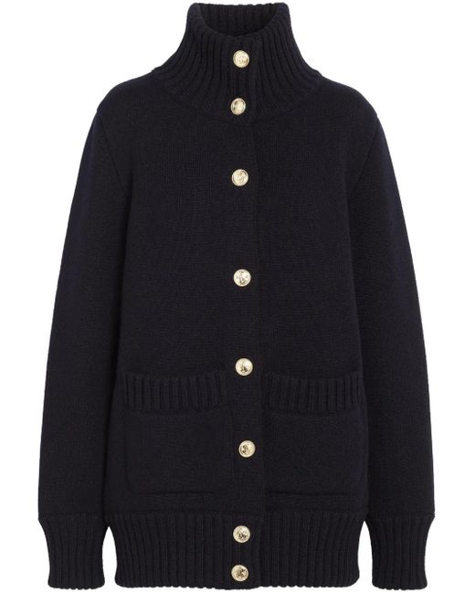 Barrie Blue Buttoned Cashmere-Blend Cardigan