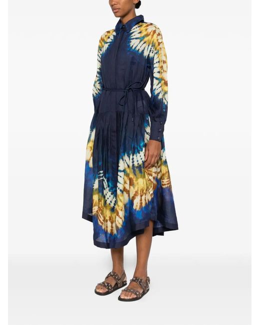 ALÉMAIS Blue Tie-Dye Tie Maxi Dress