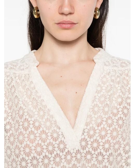 MAISON 123 White Blouse Fleurie Daniela À Col V