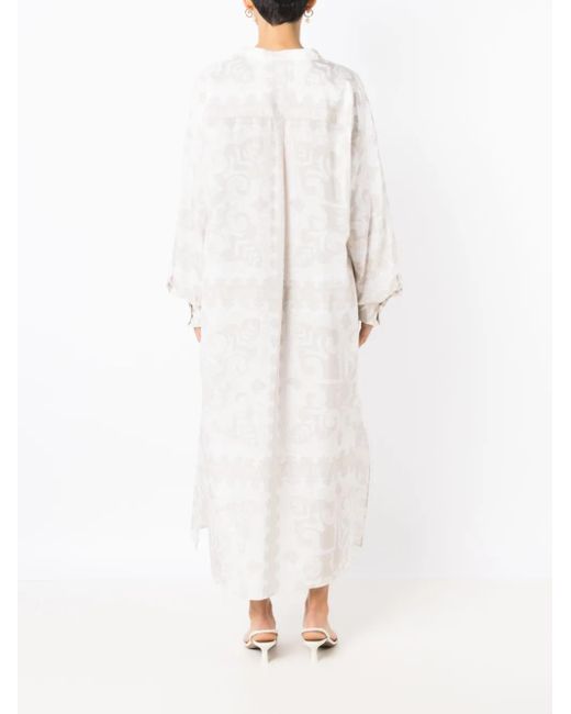 Valentino Garavani White Geometric-Print Silk-Cotton Dress
