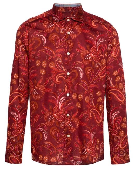 Tintoria Mattei 954 Red Floral-print Cotton Shirt for men