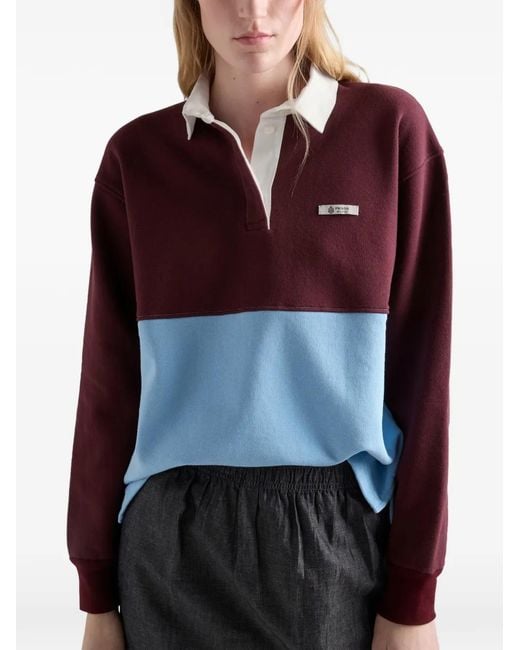 Prada Long-Sleeved Cotton Fleece Polo Shirt in Purple | Lyst UK