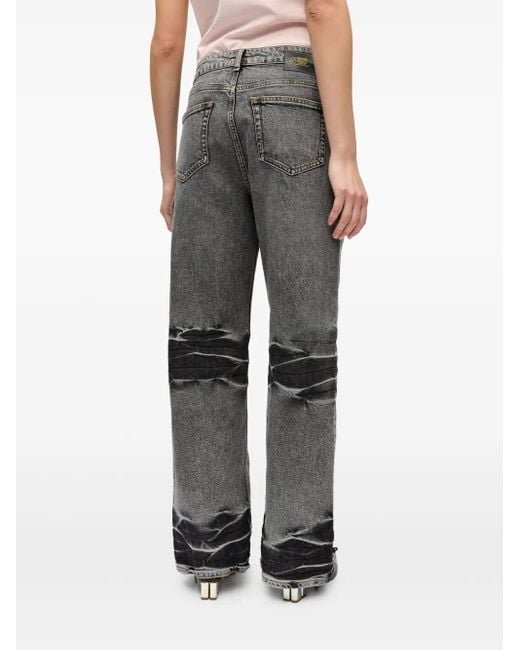 Ganni Gray Whiskering-Effect Wide-Leg Jeans