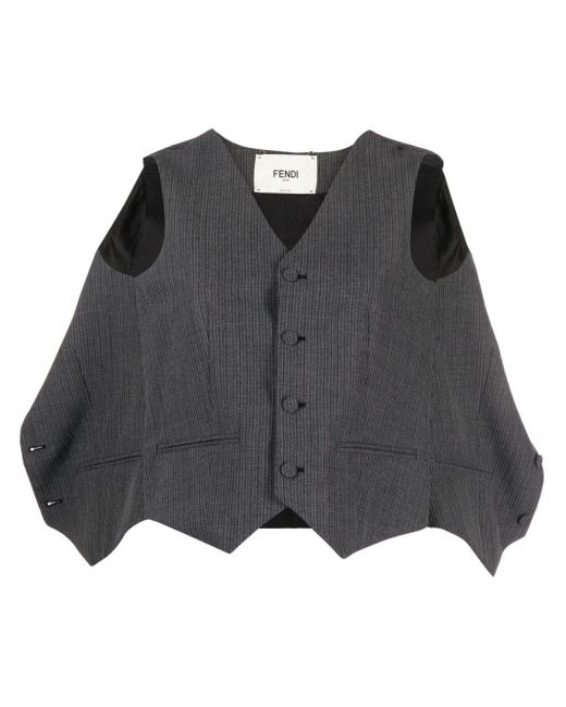 Fendi Black Deconstructed Pinstripe Wool Waistcoat
