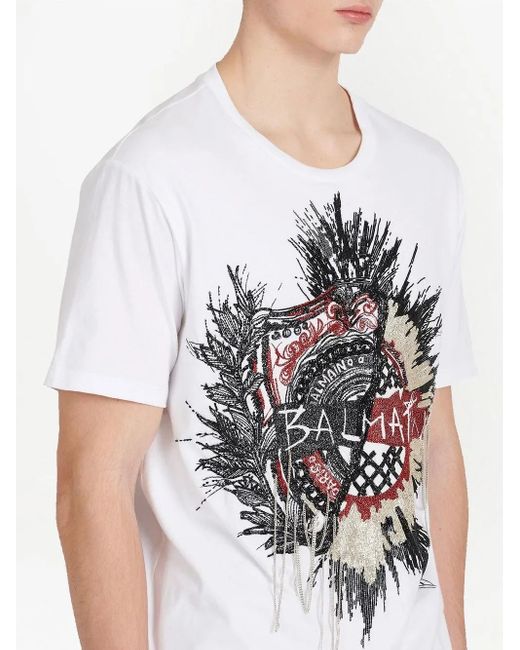 Balmain White Embroidered Logo T-Shirt for men