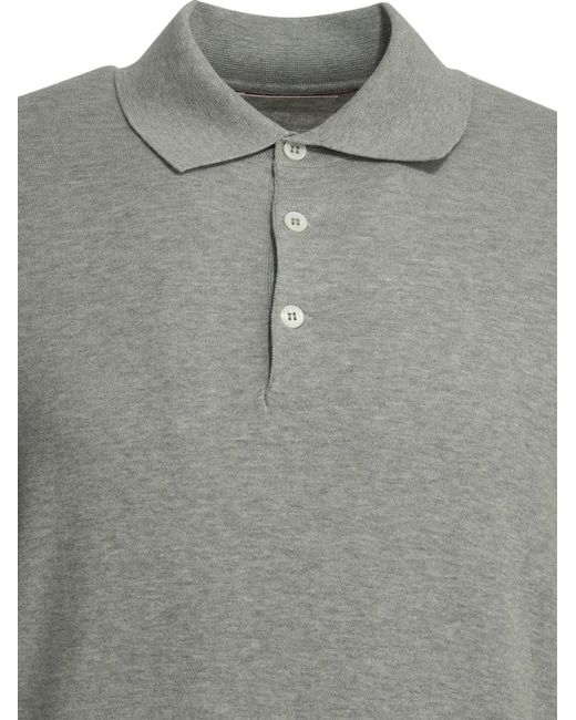 Brunello Cucinelli Gray Cotton Polo Shirt for men