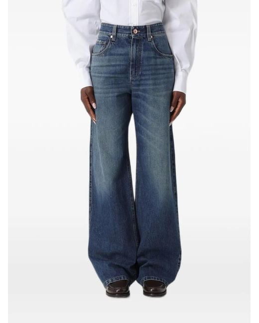 Brunello Cucinelli Blue High-Waisted Wide-Leg Jeans