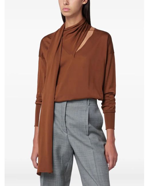 Roberto Collina Brown Scarf-Detail V-Neck Blouse