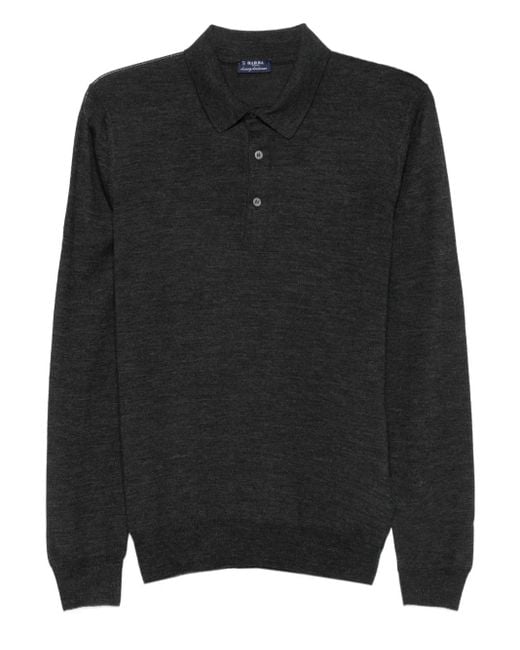 Barba Napoli Black Long-Sleeve Polo Shirt for men