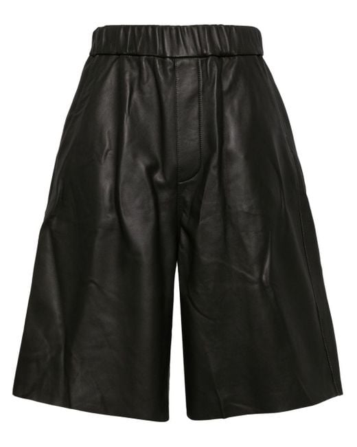 AMI Black Leather Bermuda Shorts