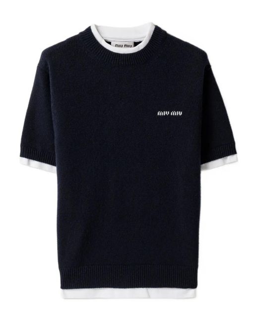 Miu Miu Blue T-Shirt mit Rundhalsausschnitt