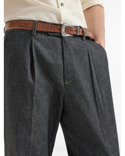 Brunello Cucinelli Black No-Fade Lightweight Denim Trousers With Pleat for men