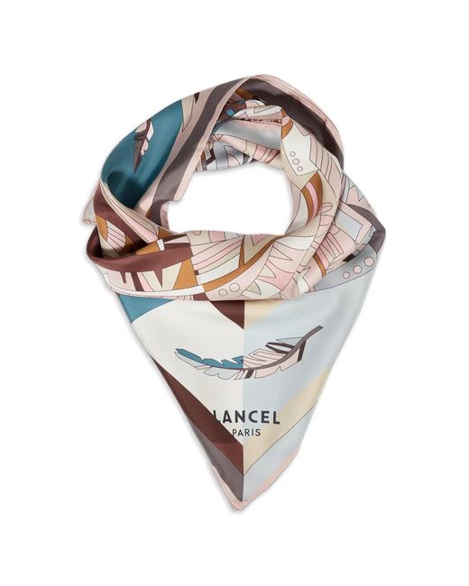 Lancel Gray Arabesque Duo-Pattern Silk Scarf