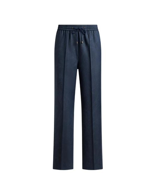 Etro Blue Sporty-Style Wool Jacquard Trousers With Paisley Motif