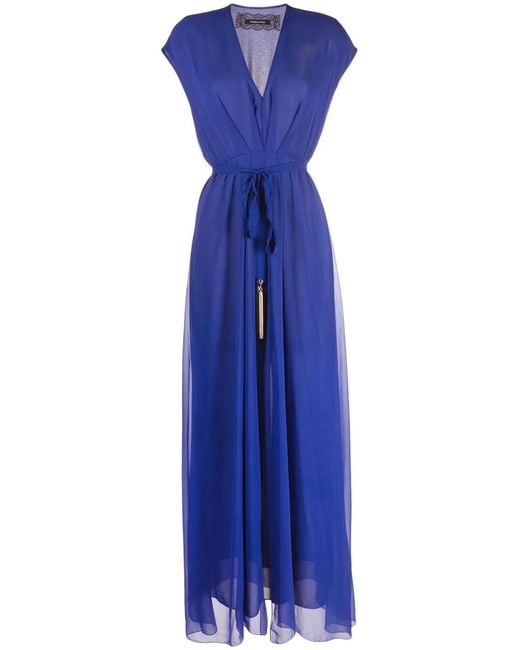 Patrizia Pepe Blue V-Neck Gathered-Detail Dress