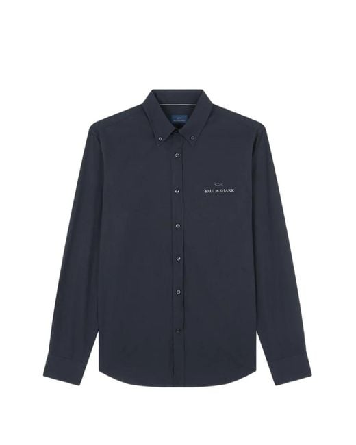 Paul & Shark Blue Logo-Print Button-Down Shirt for men