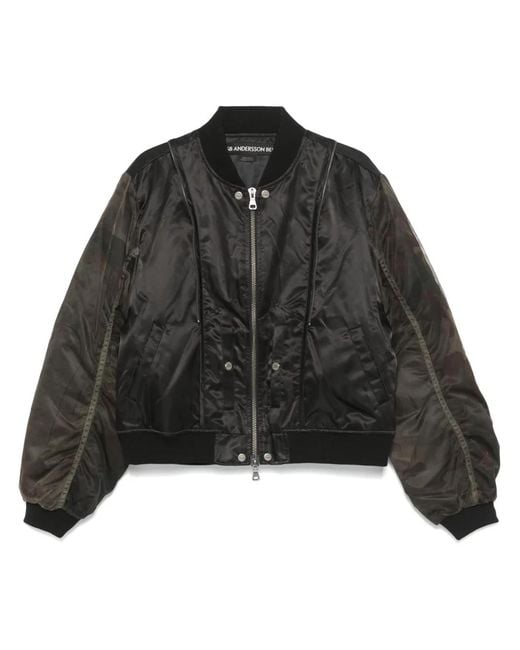 ANDERSSON BELL Black Mesh-Sleeve Bomber Jacket