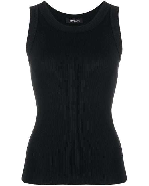 Styland Black Ribbed Knit Tank Top