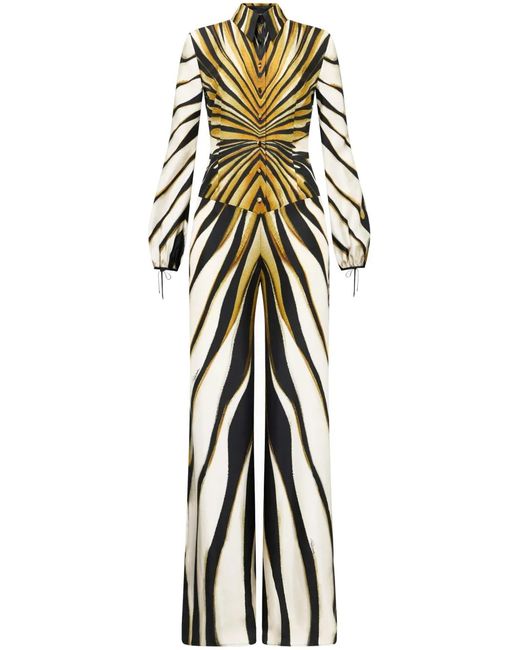 Roberto Cavalli White Ray Of Print Silk Jumpsuit