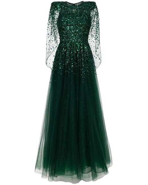 Jenny Packham Green Osha Sequin-embellished Cape Gown