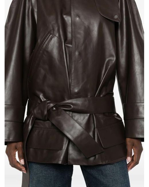 Victoria Beckham Black Belted Leather Coat