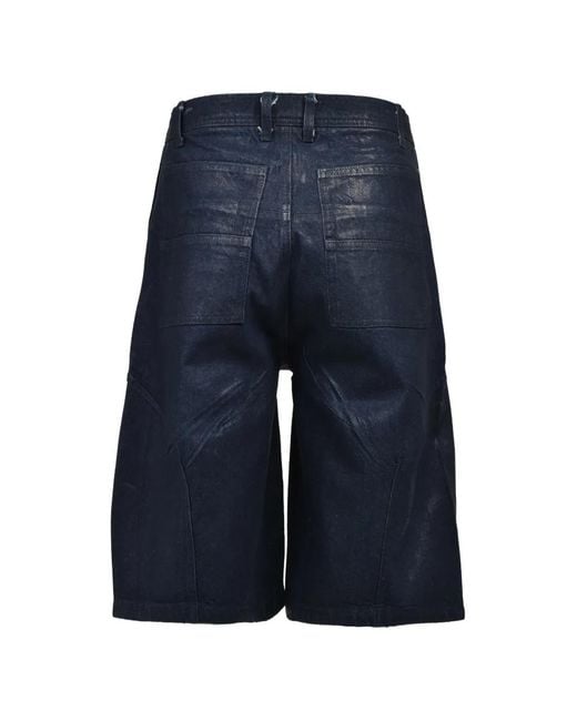 FILTH Blue Waxed Zip-Detail Denim Shorts for men