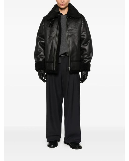 DUNST Black Shearling-Collar Zip Jacket for men