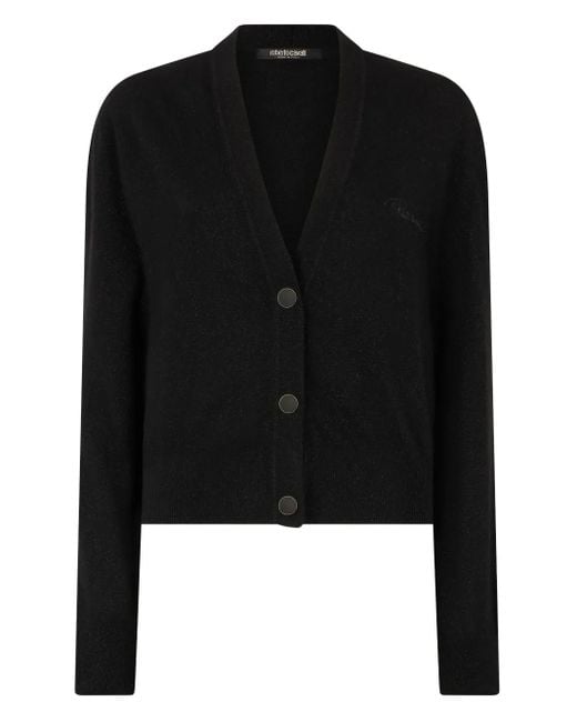 Roberto Cavalli Black Cropped Button-Up Cardigan