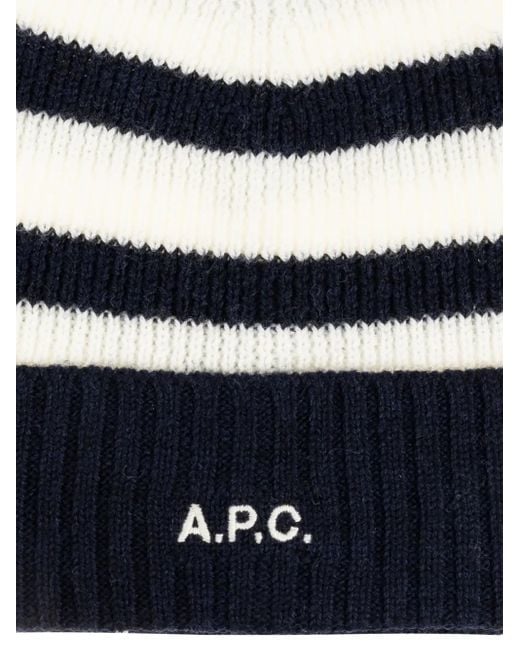 A.P.C. Blue Striped Ribbed Beanie