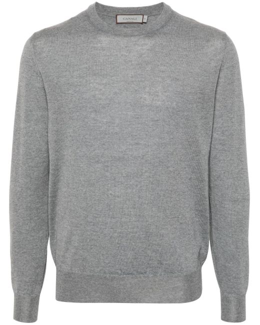 Canali Gray Fine-Knit Merino Jumper for men