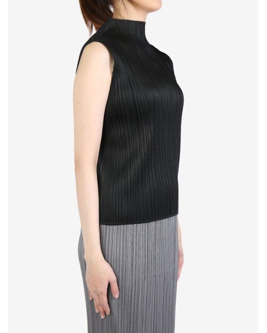 High neck pleated tank top Pleats Please Issey Miyake de color Black