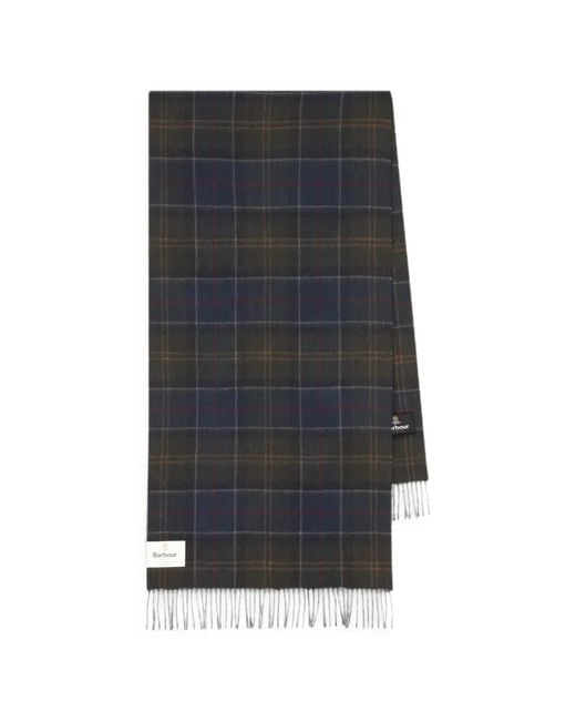 Barbour Black Shadow Classic Tartan Fringed Scarf for men