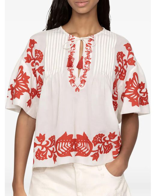 Sea Liliana Pleated Embroidered Blouse
